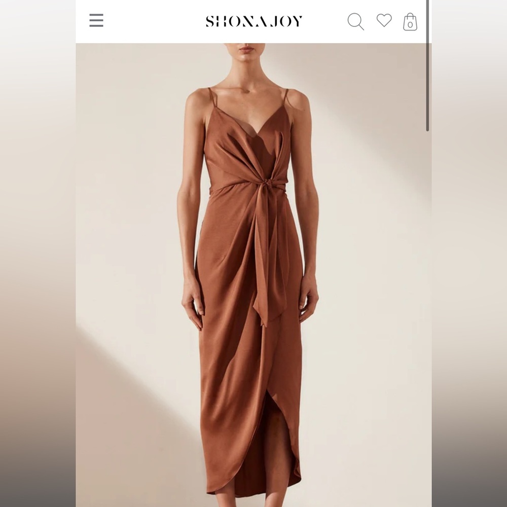 NWT Shona Joy mocha tie front cocktail dress size 6